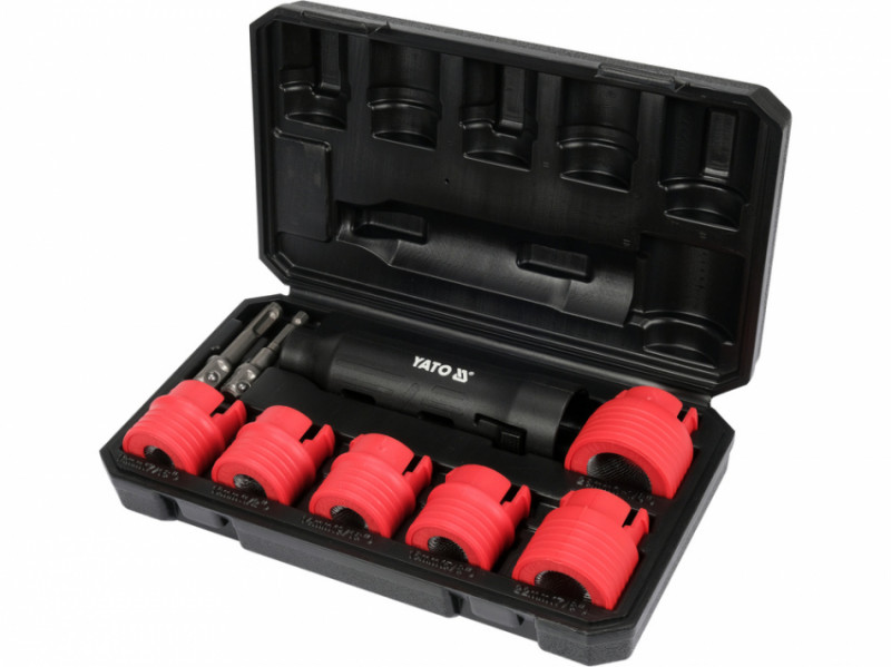 Насадки для очищення гвинтів і шпильок YATO з квадратами 1/2" 6-гран. і SDS+ тримачі, компл. 9 елем.-YT-25385