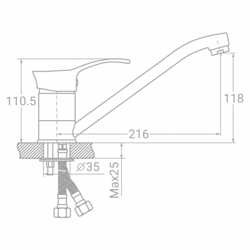 Змішувач s07 Ø40 для кухні гусак прямий 250мм на шпильці TAU SE-2B245C (9807130)-9807130