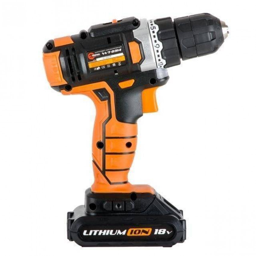 Дриль-шурупокрут акумуляторний Li-Ion 18 В, 25 Nm, 0-400/0-1500 об/хв, 2x2.0 Аг INTERTOOL WT-0314-WT-0314