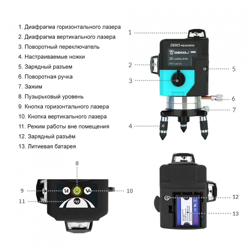 Лазерний рівень 3D DEKO 12165 12 ліній-