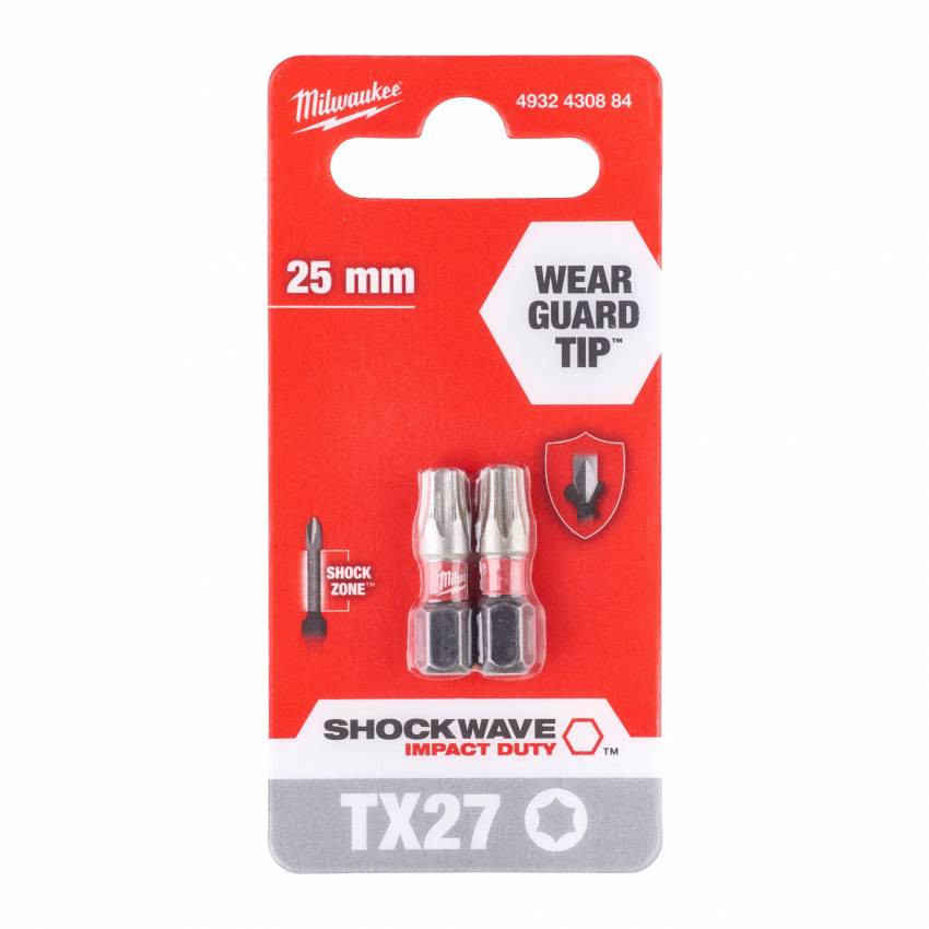 BIT SHOCKWAVE MILWAUKEE, TX27, 25 мм, (2 шт.)-4932430884