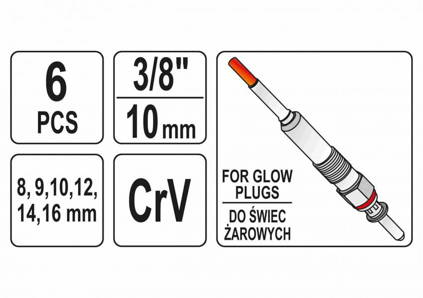 Ключі торцеві для свічок розжарювання YATO: 3/8", 8-16 мм, на шарнірі, Cr-V, 6 шт. кейс.-YT-05339