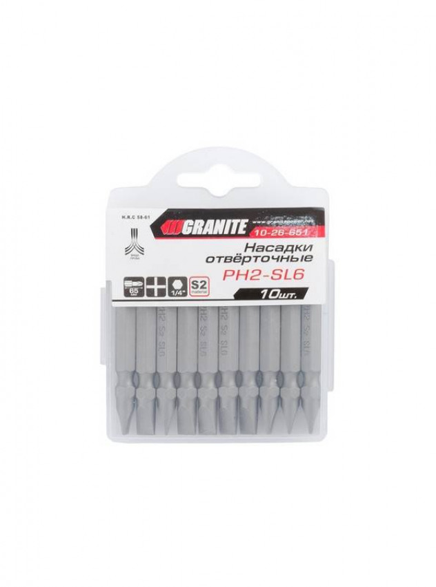 GRANITE Насадки викруткові РН2-SL6*65 мм, S2, 10 шт, Ст.: 10-26-651-10-26-651