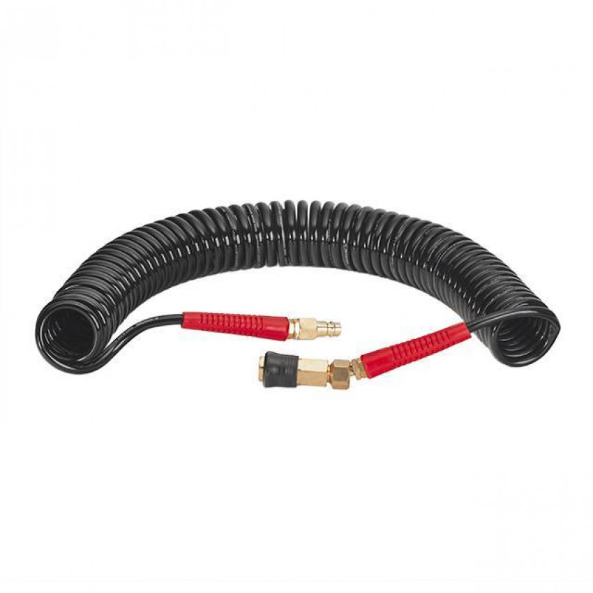 Шланг BLACK M-Flex 5.5х8мм, 10м спіральний поліуретановий з поворотним шарніром, латунними швидкороз'ємними з'єднаннями STORM INTERTOOL PT-1790-PT-1790