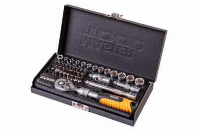 Набір насадок торцевих MASTERTOOL PROFI CrV 1/4" 4-13 мм тріскачка що подовжується 72Т 45 шт металевий кейс 78-2045-[articul]