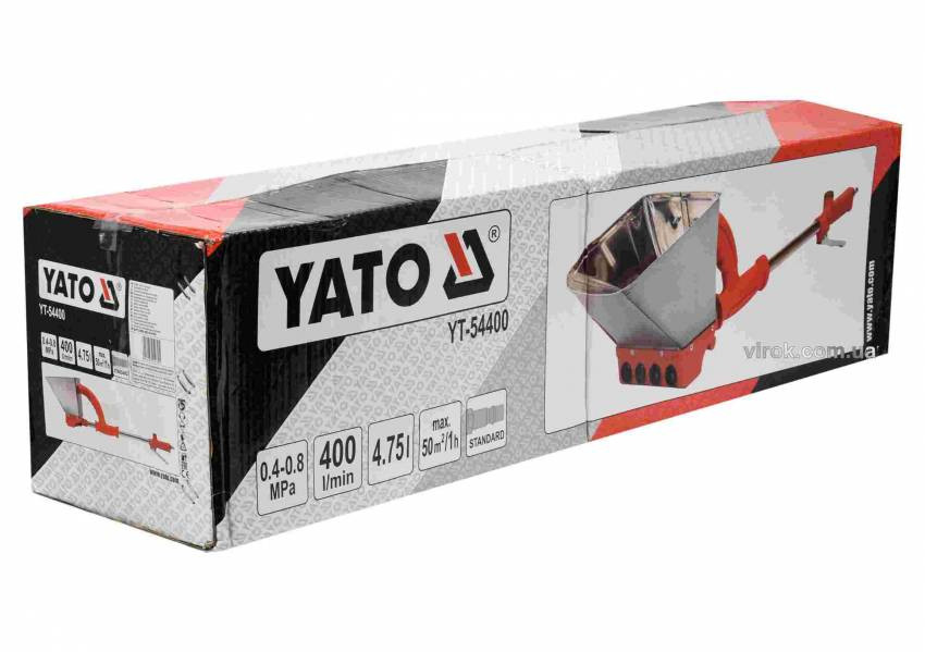 Ковш пневматичний для штукатурки стін YATO 4.5 л 4-8 бар 400 л/хв 50 м²/год-YT-54400