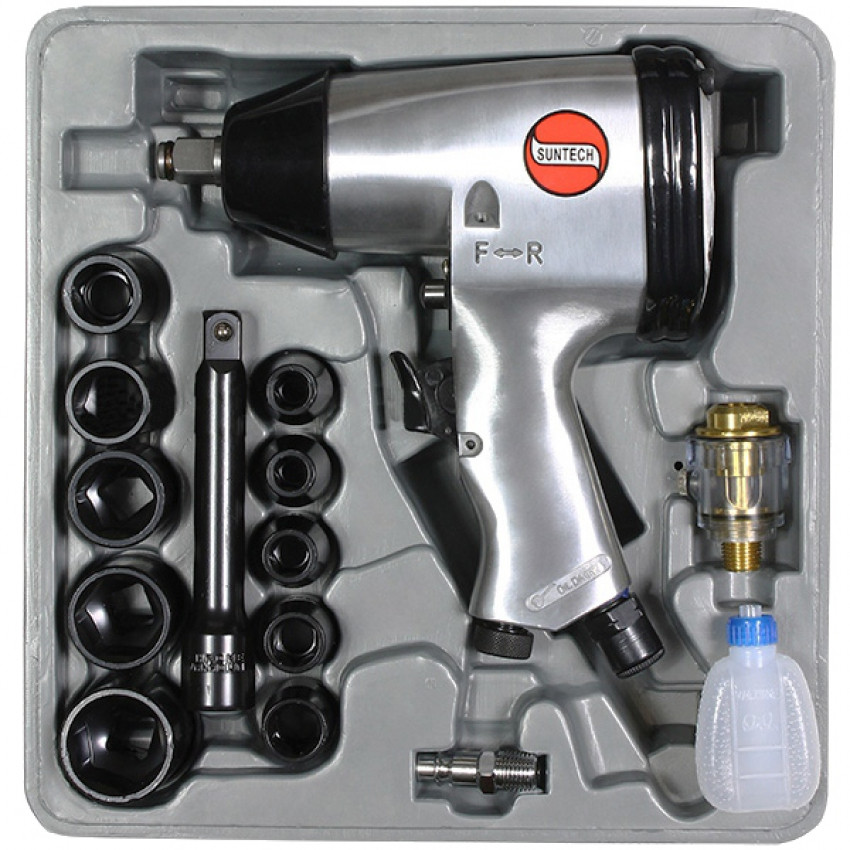 Пневмогайкокрут Suntech SM-403K-17-R 8000об/хв, 5/8',339Нм,1/2',1/4''113л/хв,2,4кг,6,2Бар,набір 17пр-