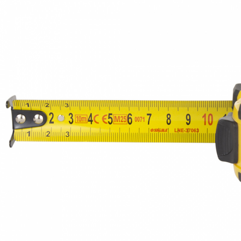 Рулетка обгумована Compact двостороннє полотно/зачіп 10м×25мм SIGMA (3814681)-3814681