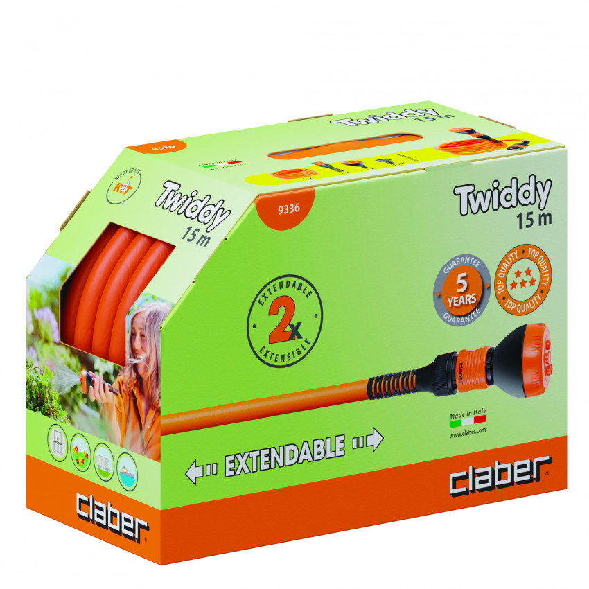 Шланг поливальний пружинний 1/2" TWIDDY 15м, з конекторами і розпилювачем-93360000