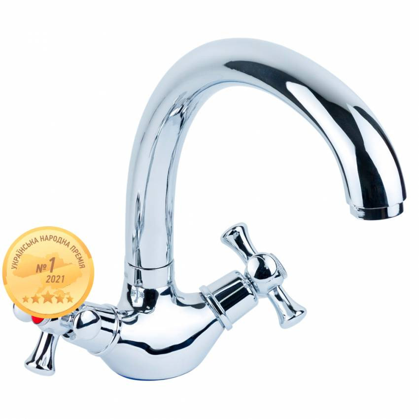 Змішувач PL 1/2" для кухні гуска вухо на гайці AQUATICA (PL-4B155C)-PL-4B155C