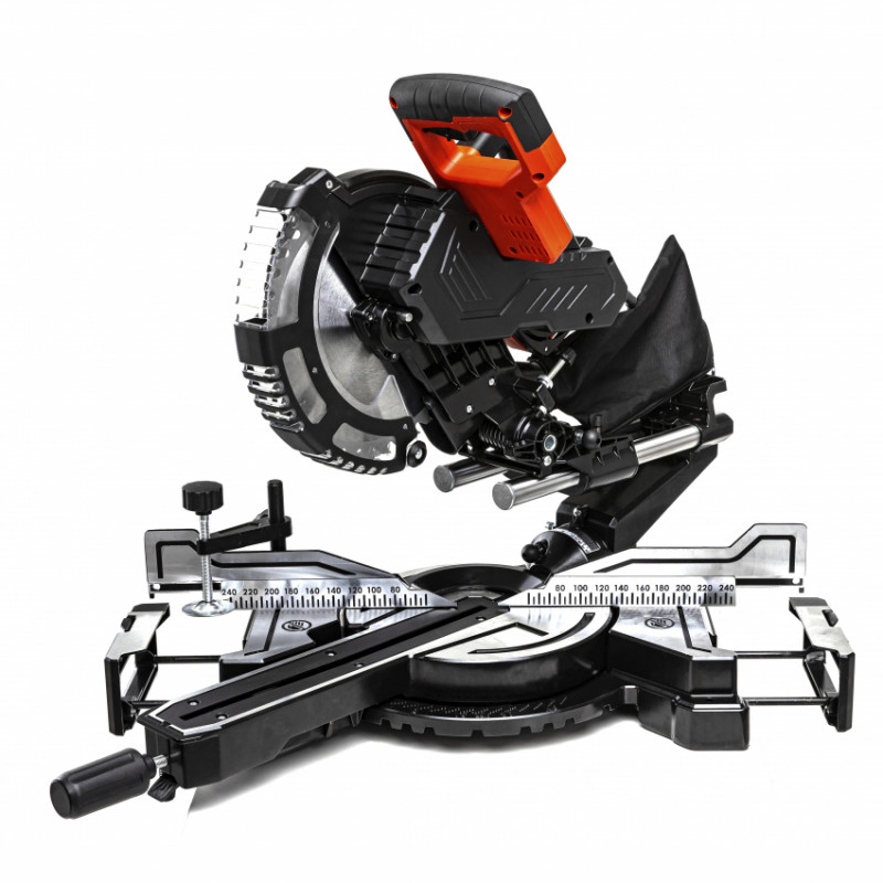 Пила торцювальна HM1046 1800Вт, 255*30мм, 5000об/хв, з протяжним механізмом і вказівником лінії розрізу-HM1046