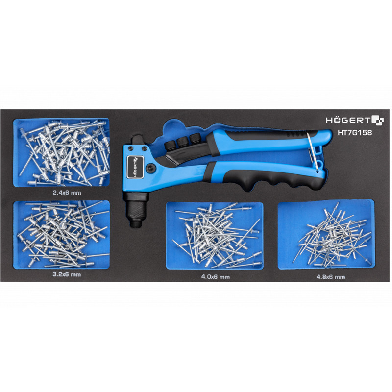 Заклепочник з заклепками у ложементі EVA 201 шт. HOEGERT 201 HT7G158-HT7G158