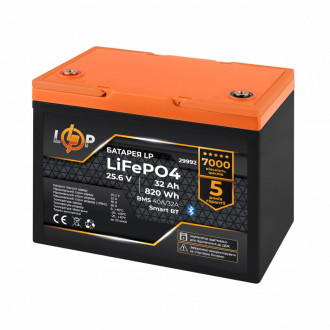 Акумулятор LP LiFePO4 25,6V - 32 Ah (820Wh) (BMS 40A/32А) пластик Smart BT