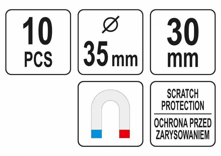 Гачки магнітні YATO з основою Ø=35 мм, стрижні l=30 мм, 10 шт.-YT-08690