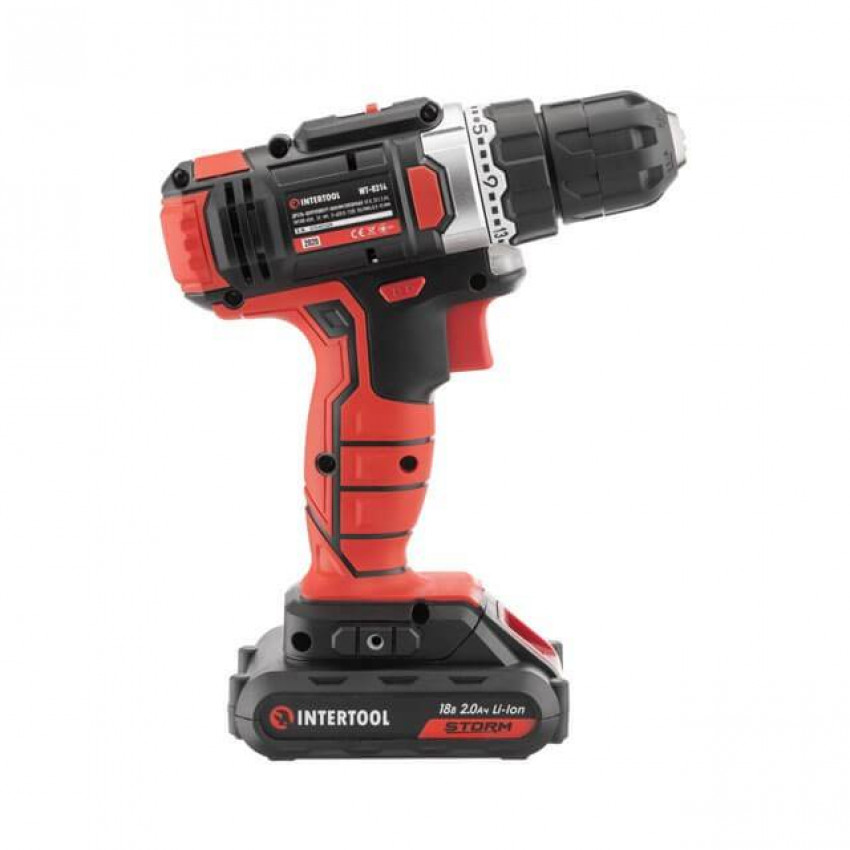 Дриль-шурупокрут акумуляторний Li-Ion 18 В, 25 Nm, 0-400/0-1500 об/хв, 2x2.0 Аг INTERTOOL WT-0314-WT-0314