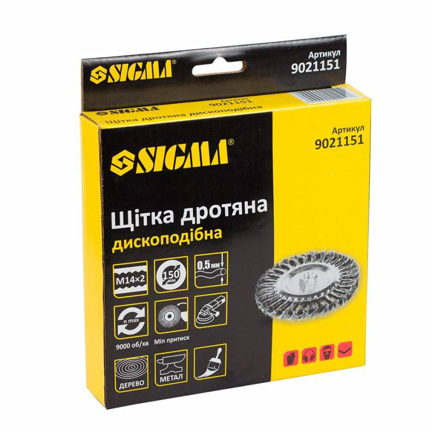 Щітка дротяна дископодібна Ø150мм М14×2мм (сталева кручена) Sigma (9021151)-9021151
