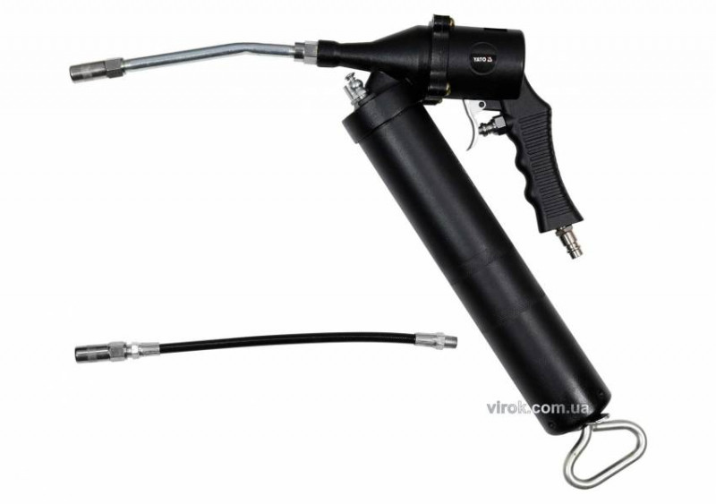 Шприц мастильний пневматичний, з жорстким та гнучким аплікаторами YATO: 400 см³, 220 л/хв, 0.63 MPa-YT-07057