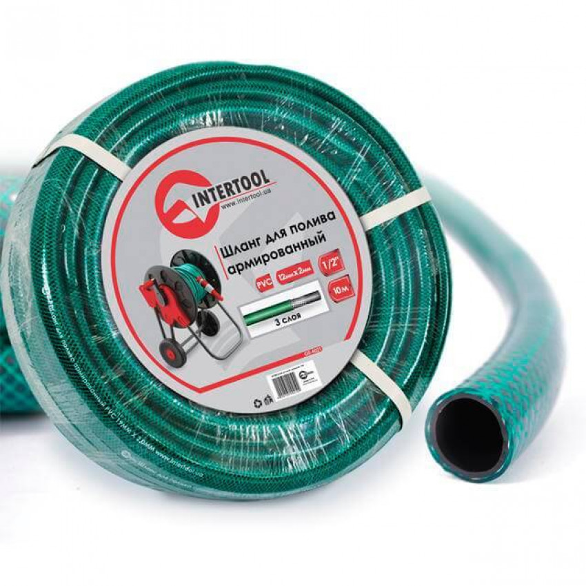 Шланг для поливу 3- х шаровий 1/2 ", 10м, армований PVC INTERTOOL GE-4021-GE-4021