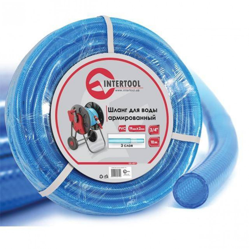 Шланг для води 3-х шаровий 3/4 ", 10м, армований, PVC INTERTOOL GE-4071-GE-4071
