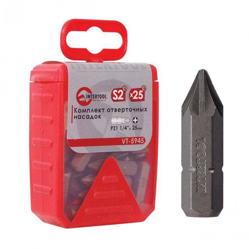 Комплек насадок до викруток PZ1 1/4" * 25 мм уп. 25 шт. INTERTOOL VT-5945-VT-5945