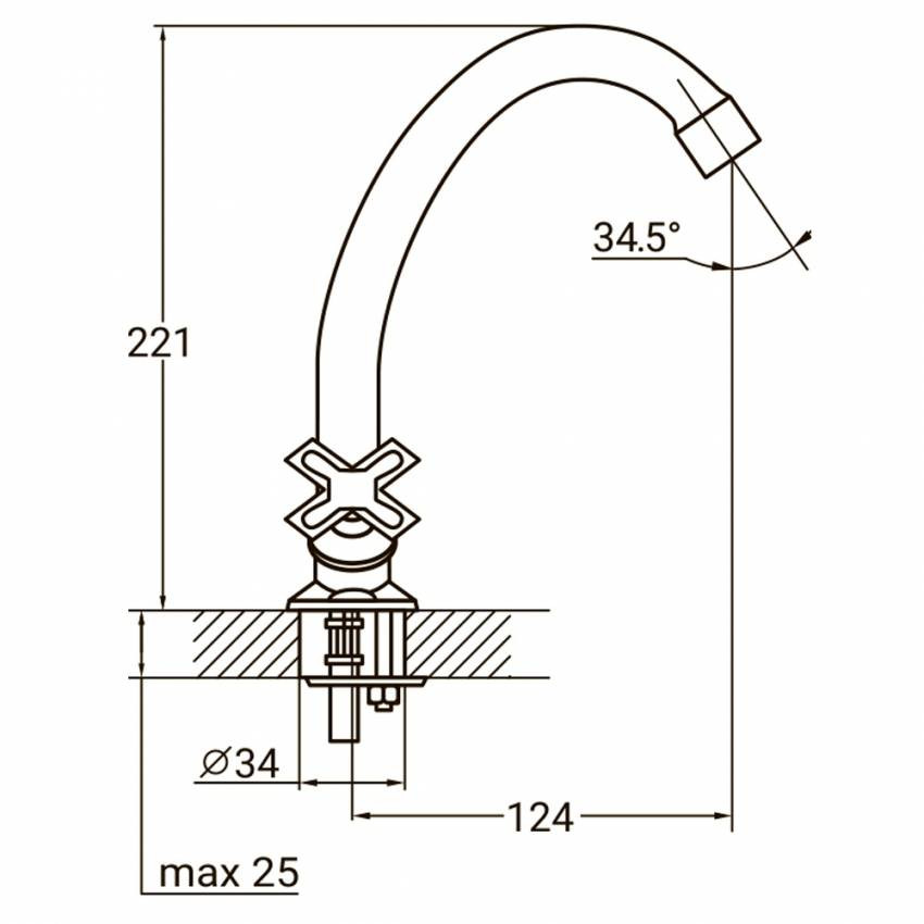 Змішувач QN 1/2" для кухні економ на шпильці AQUATICA QN-2B158C (9786100)-9786100