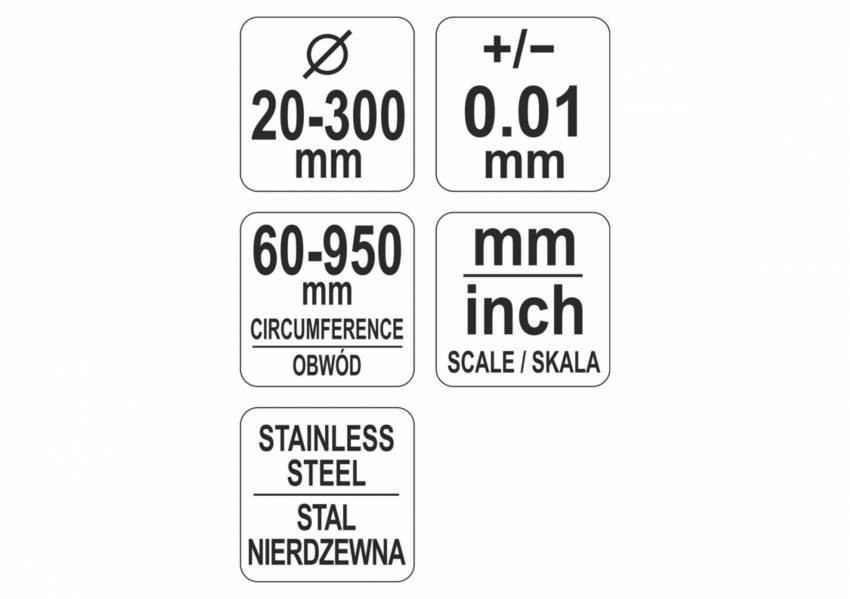 Циркометр для кола- 60-950 мм і діаметра 20-300 мм YATO з метр. і дюйм. шкалами, стал-YT-71700