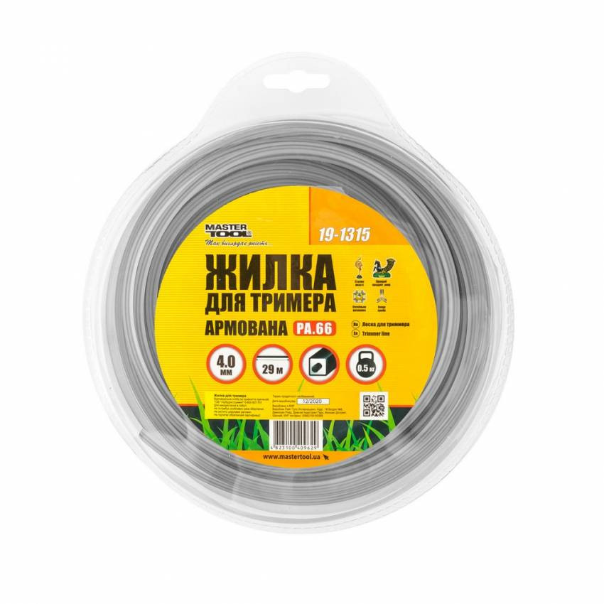 Жилка для тримера MASTERTOOL КВАДРАТ АРМОВАНИЙ 4.00 мм 29 м (блістер) 19-1315-19-1315