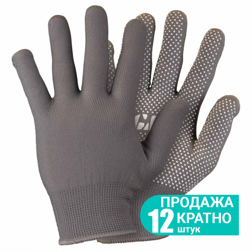 Рукавички трикотажні з точковим ПВХ покриттям р8 Мікроточка (сірі) КРАТНО 12 парам SIGMA (9442911)-9442911