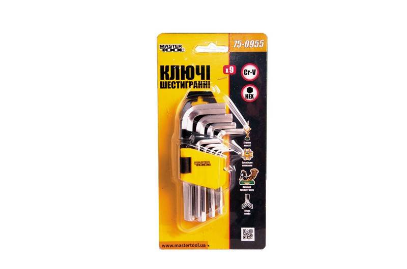 Ключі шестигранні MASTERTOOL набір 9 шт CrV короткі (1.5-10 мм 45-112 мм) 75-0955-75-0955