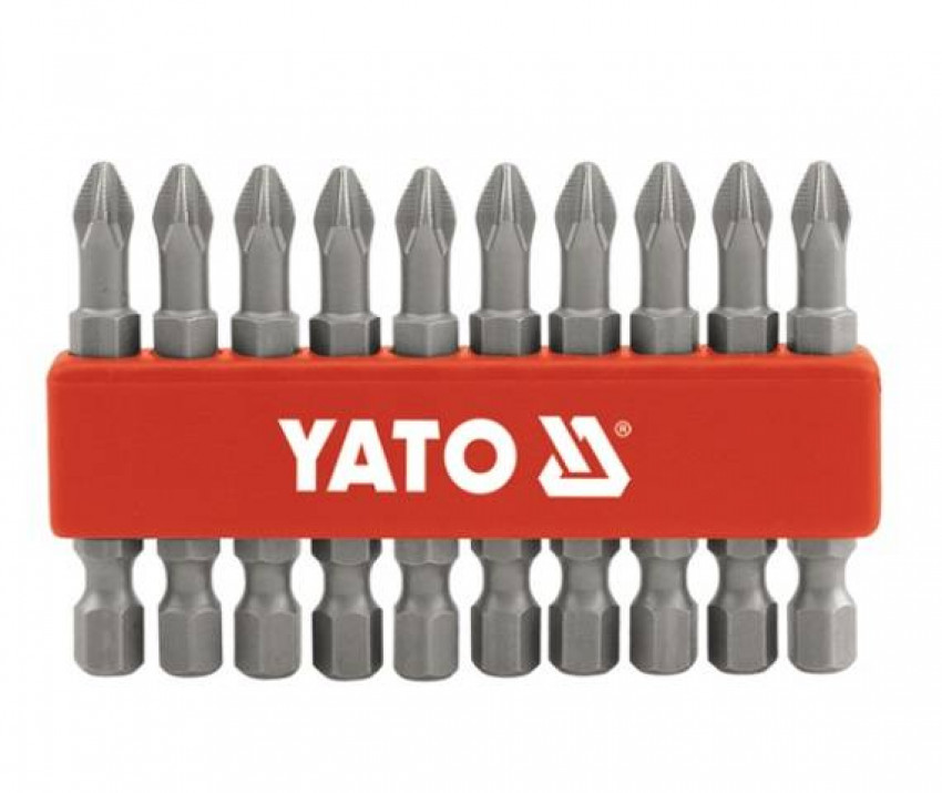 Насадка викруткова плоска YATO на кв. 1/4", PH1/1, PH2/2, PZ1/1, PZ2/2, l=50мм набір 10шт [25/100]-YT-0483