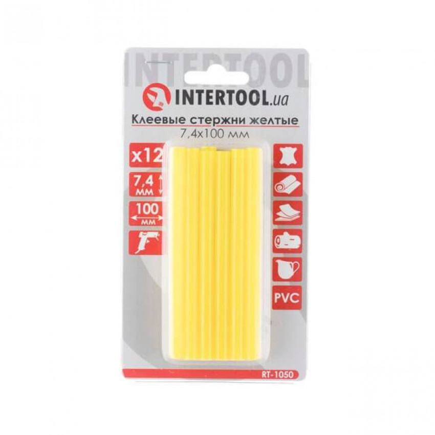 Комплект клейових стрижнів жовтих, 7,4×100 мм, 12 шт. INTERTOOL RT-1050-RT-1050