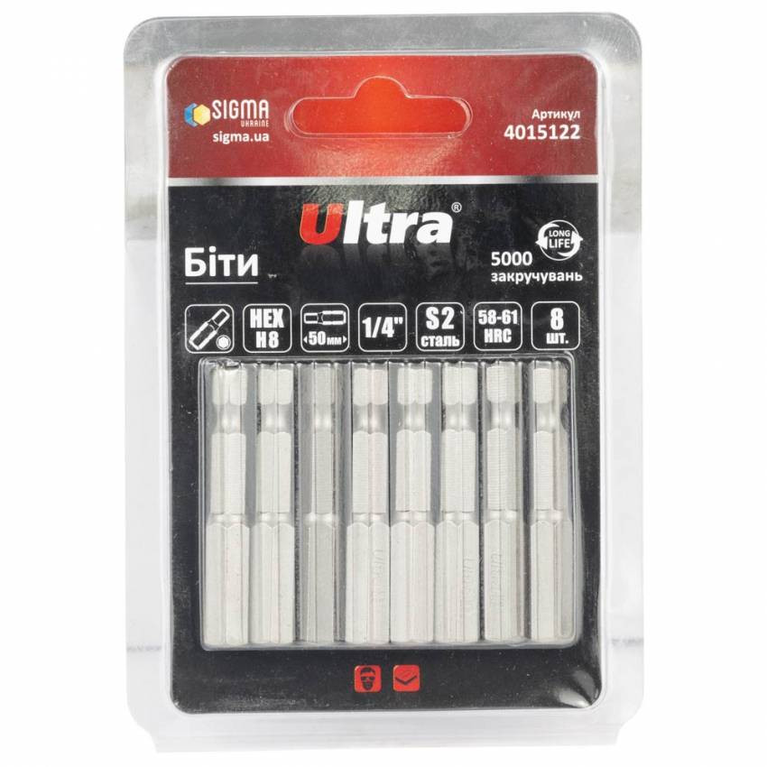 Біти HEX 8×50мм ¼" 8шт S2 (блістер) ULTRA (4015122)-4015122