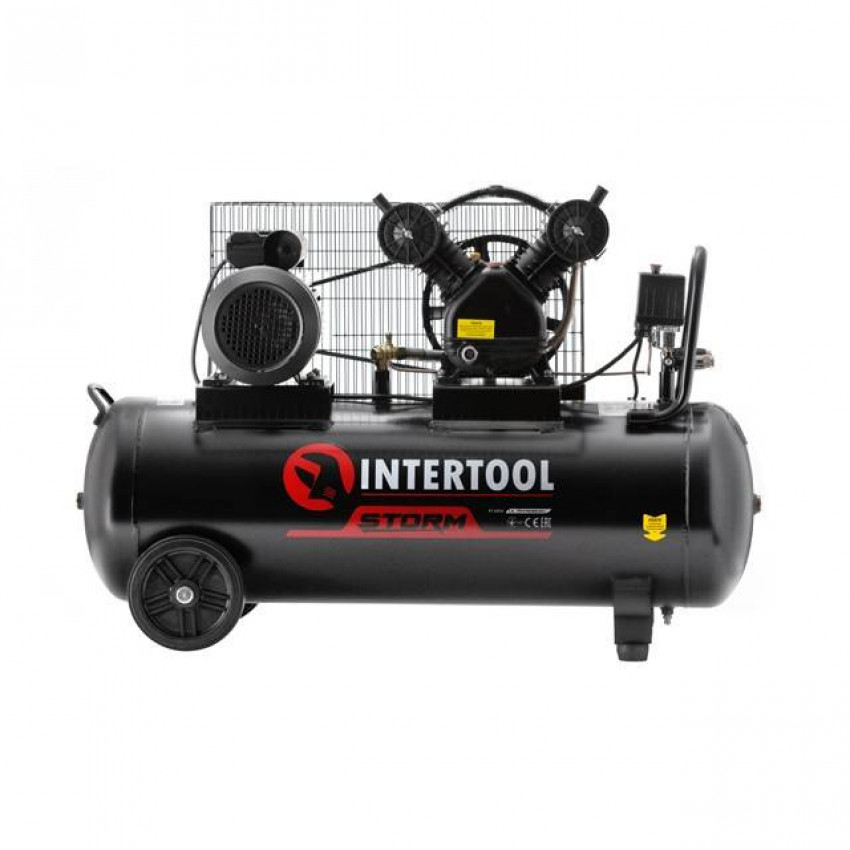 Компресор 100л, 3 кВт, 220 В, 10 aтм, 500 л/хв. 2 циліндри INTERTOOL PT-0014-PT-0014