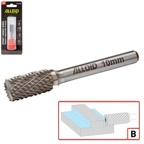 Alloid Pro. Борфреза твердосплавна по металу, тип B, D-10мм, d-6мм, L-65мм-CB-63218B (300/25)