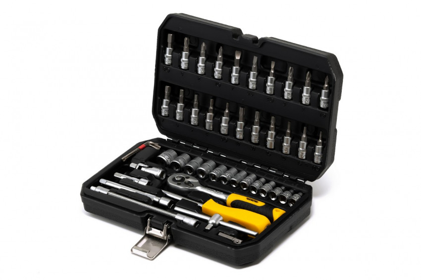 MasterTool Набір торцевих насадок PROFI CrV 1/4” 4-14 мм, тріскачка 72Т, 46 шт, кейс, Арт.: 78-2047-78-2047