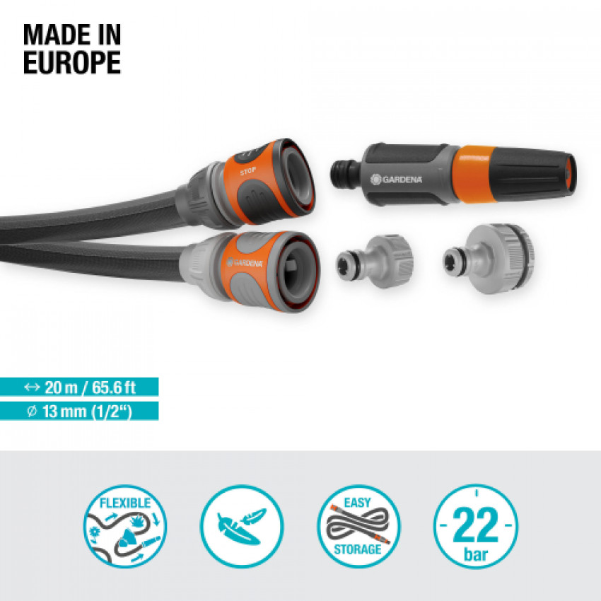 Шланг Gardena Liano Life Set текстильний садовий 13 мм 1/2&quot; 20 м-18450-20.000.00