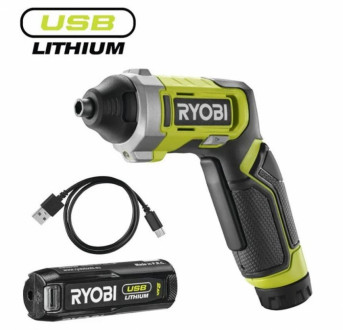 Викрутка акумуляторна RYOBI USB Lithium RSD4-120T 4В 1х2А·год 5Нм 200об·хв 10 біт 0.31кг кейс-[articul]