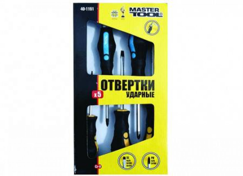 Набір ударних викруток 5 шт (PH1 * 75, 2 * 100, SL4 * 75, 6 * 100, 8 * 150)-40-1151