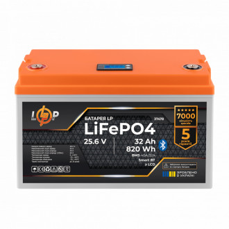 Акумулятор LP LiFePO4 25,6V - 32 Ah (820Wh) (BMS 40А/32A) пластик LCD Smart BT