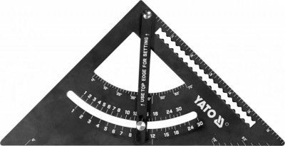 Кутник алюмінієвий 90°-45°-45° YATO l= 170 мм з транспортиром і стрілкою
