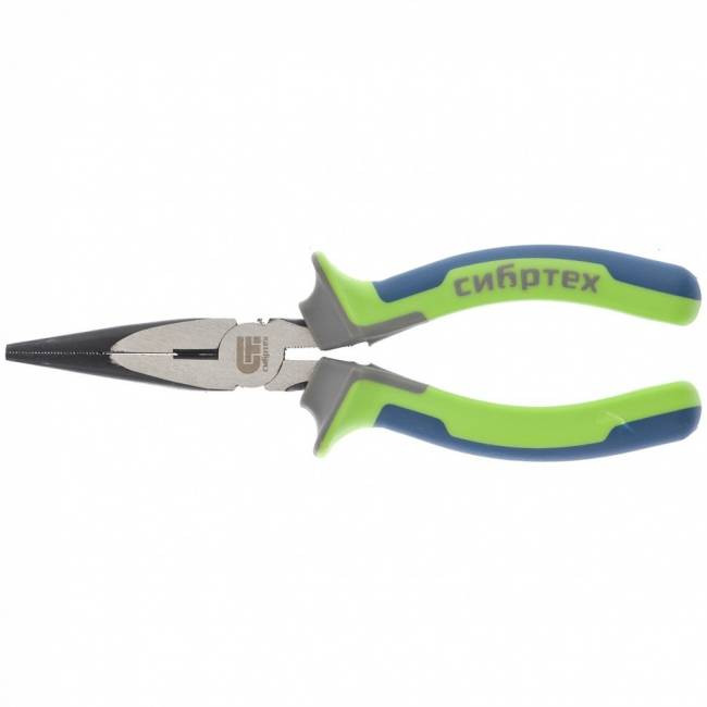 Довгогубці прямі 160 мм, фосфатування, трикомпонентні рукоятки Сибртех-17155