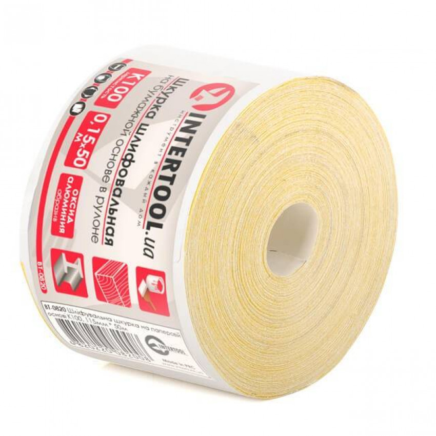 Шкурка шліфувальна, паперова основа, К100, 115 мм × 50 м INTERTOOL BT-0820-BT-0820