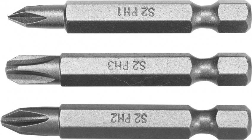 Викруткові насадки YATO: "Phillips" PH1, PH2, PH3 x 50 мм, HEX 1/4", AISI S2, 3 шт-YT-77879