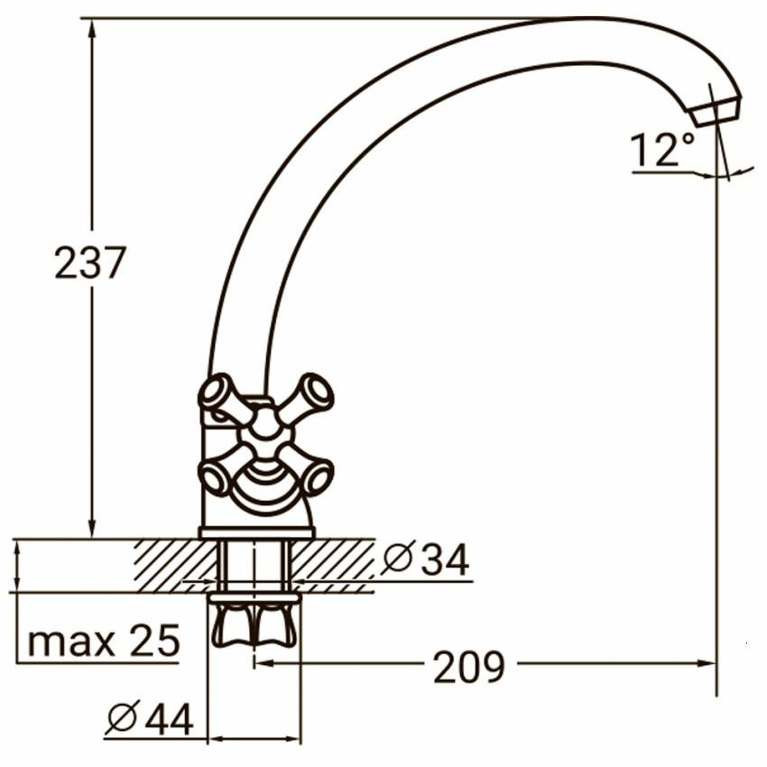 Змішувач PL 1/2" для кухні гуска вухо на гайці AQUATICA (PL-4B155C)-PL-4B155C