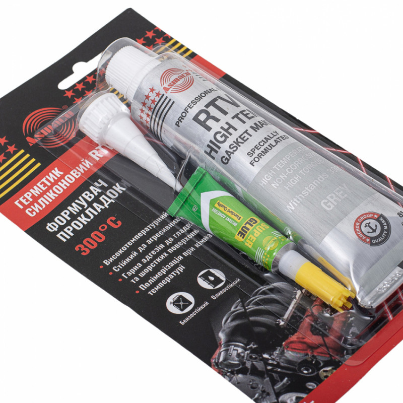 Герметик силіконовий RTV формувач прокладок високотемпературний +300°С сірий 85г ОАЕ ASMACO (6371241)-6371241