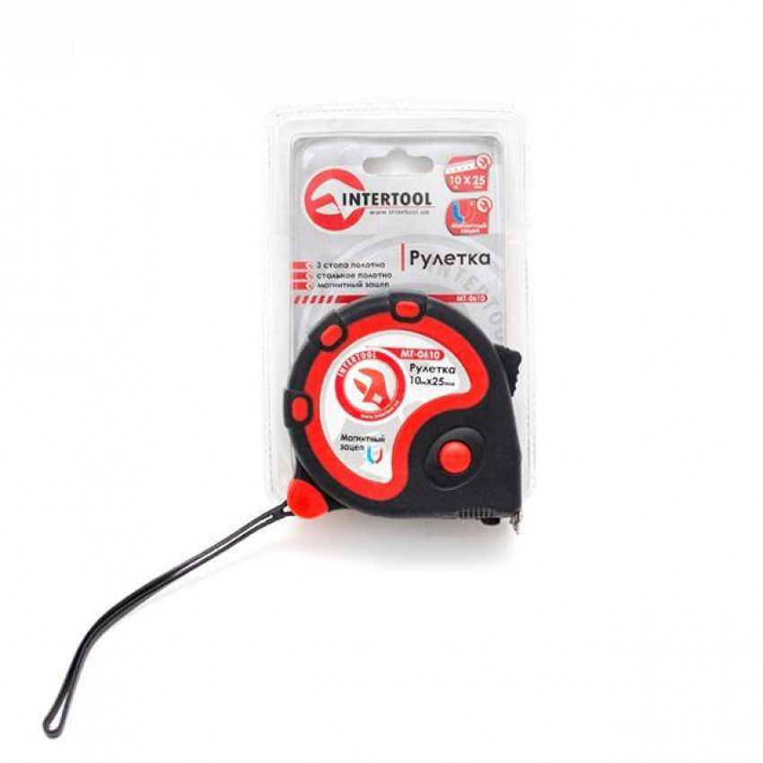 Рулетка із металевим полотном 10 м x 25 мм INTERTOOL MT-0610-MT-0610