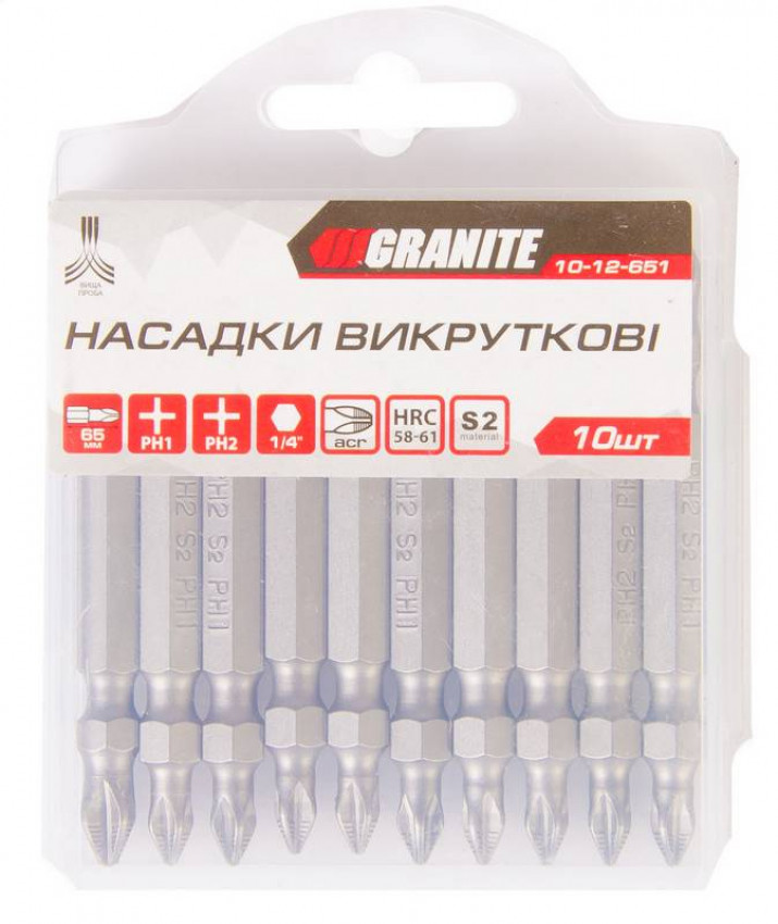 GRANITE Насадки викрутки РН2-РН1*65 мм, S2, 10 шт, Ст.: 10-12-651-10-12-651