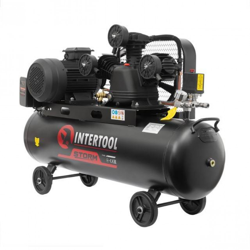 Компресор STORM 100 л, 4 кВт, 380 В, 10 aтм, 600 л/хв, 3 циліндри INTERTOOL PT-0036-PT-0036