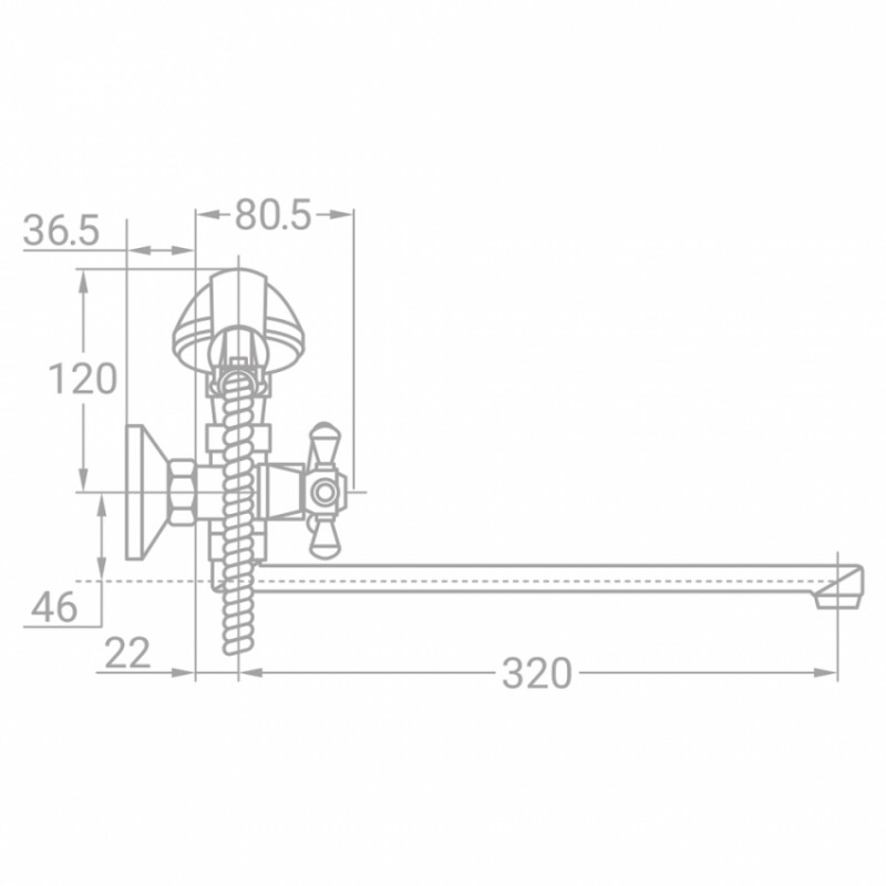 Змішувач s70 ½" для ванни гусак прямий 350мм дивертор вбудований кульовий TAU VD-5C261C (9870210)-9870210