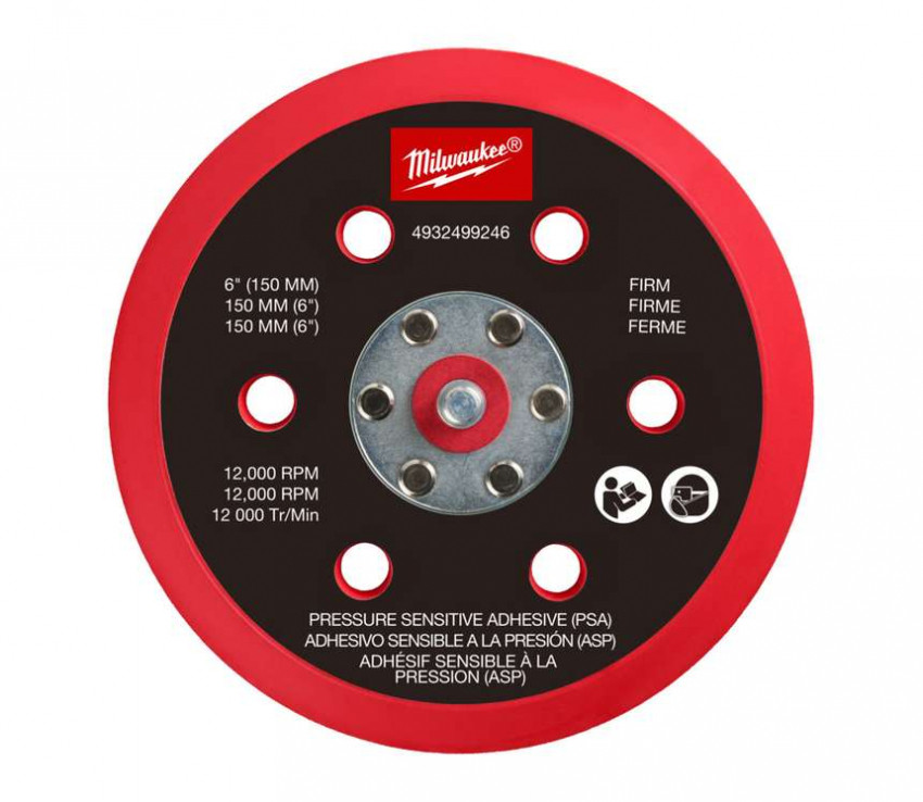 Підошва шліфувальна MILWAUKEE FROSBPSP150, Ø150мм, 6 отв. для M12 FROS (м'яка з PSA)-4932499246
